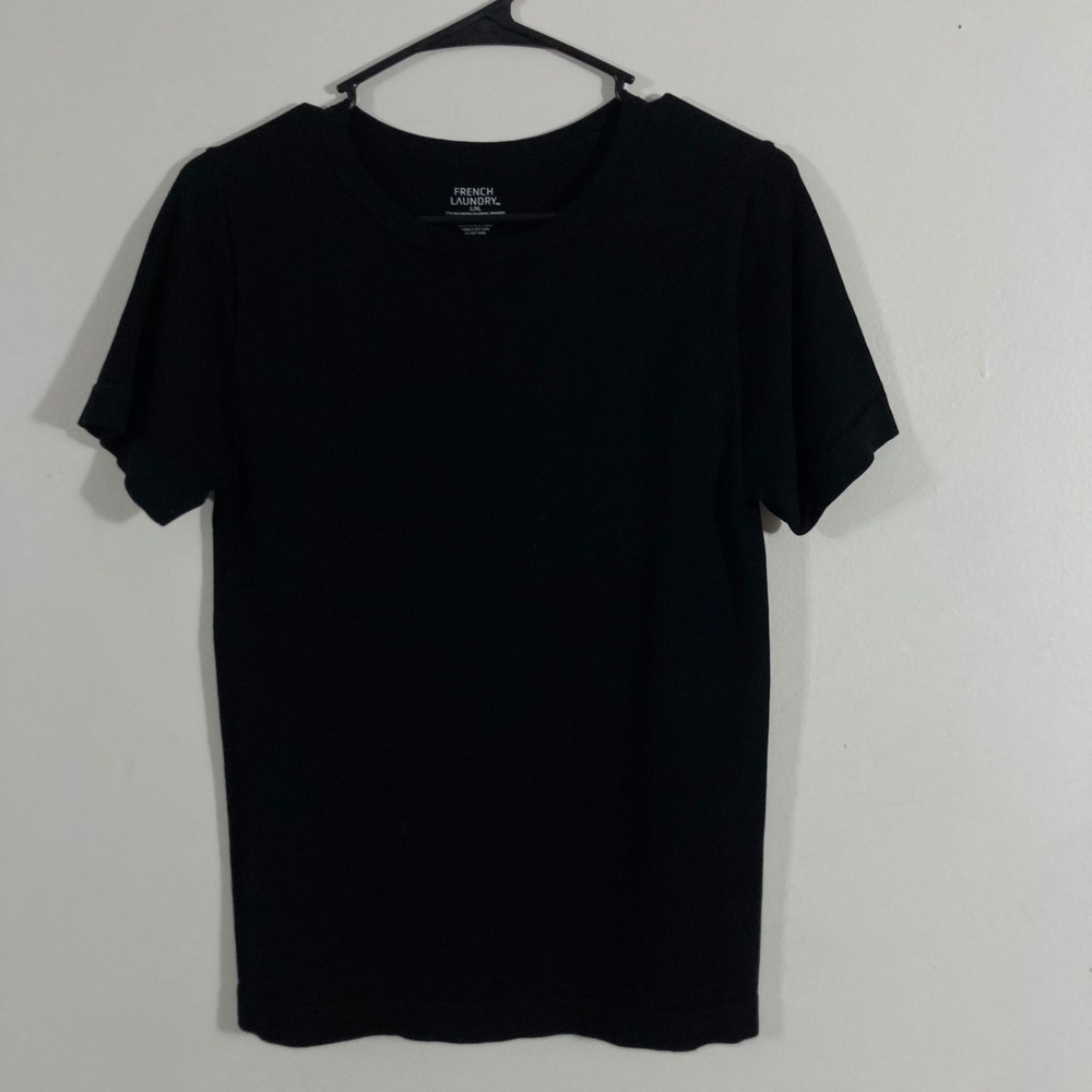 French Laundry T-Shirt Womens L/XL Black Short Sleeve Rayon Blend Stretch Good
